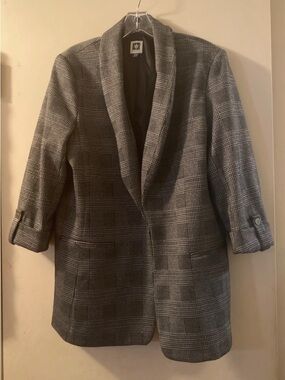 Anne Klein Gray Plaid Shawl Collar open Blazer